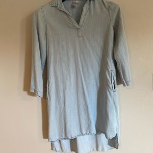 Chambray high-low dress with white pinstripes